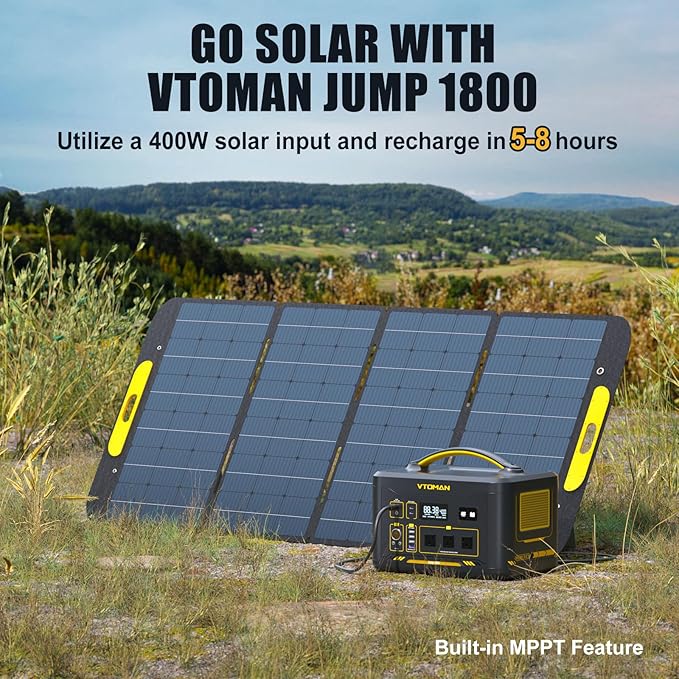VTOMAN Jump 1800 Portable Power Station 1800W, 1548Wh LiFePO4 Solar Generator Constant-Power Battery Power Station, Dual PD 100W Type-C, Capacity Expandable to 3096Wh for Camping, Travel, Home Backup
