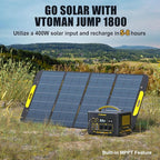 VTOMAN Jump 1800 Portable Power Station with 200W Solar Panel, 1800W/1548Wh LiFePO4 Battery Solar Generator with 1800W Constant-Power, PD 100W Type-C, Capacity Expandable for Camping, Home Backup