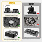 Camp Stove Propane, 2 Burner Folding Propane Camping Stove with Carrying Bag, Adjustable High Heat Burners & Piezo Push-Button Instant Ignition, Outdoor Tailgating, Backyard BBQ Camping Essentials