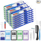 Personal Hygiene Kit Bulk Pack of 50,Individually Wrapped 13-IN-1 Blue Disposable Basic Travel Toiletry Set Homeless Care Package Supplies for Men,Women,Guests,Charity