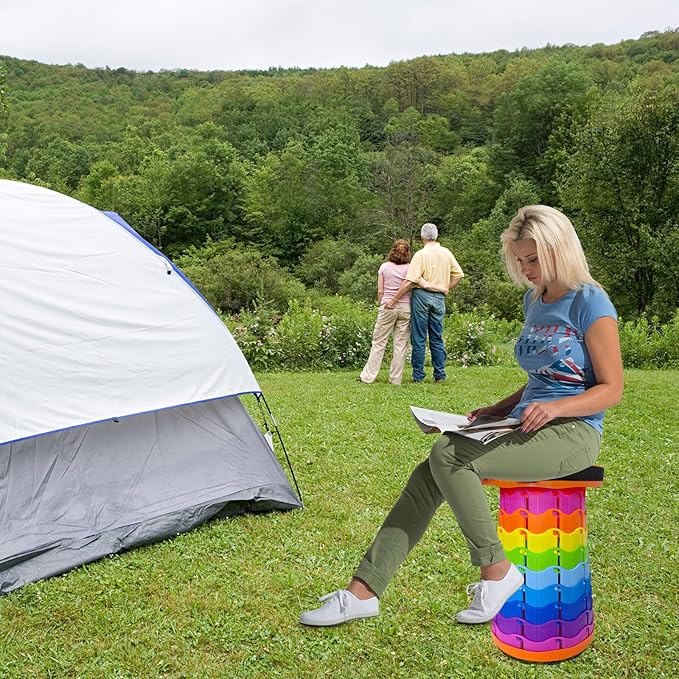 Jakuva Retractable Folding Camping Stool, Collapsible Telescoping Stool Portable Stool with Max Load 360lbs for Adults for Indoor Outdoor Fishing Hiking Gardening Travel, Orange