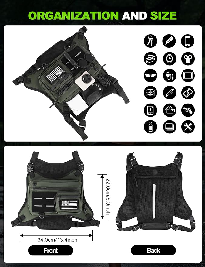 Chest Bag for Men with Expandable Accordion Structure, Running Vest for Outdoors, Chest Pack for Cycling, Hiking