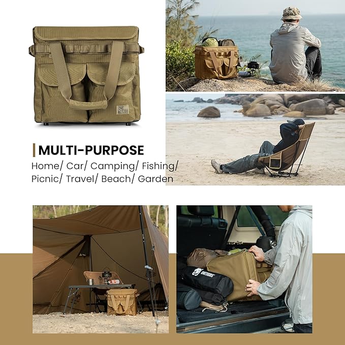OneTigris Camping Storage Bag with Lid, 25L Collapsible Tactical Tote Bag for Outdoor Camping Travel Picnic Garage Trunk Organizer