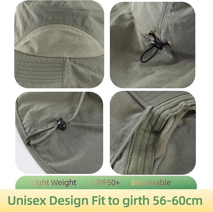 Home Prefer Outdoor UPF50+ Sun Hat Wide Brim Mesh Fishing Hat with Neck Flap