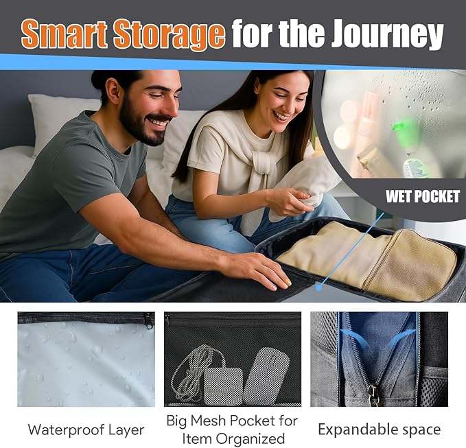 55L Travel Backpack, Carry On Backpack, Expandable 50L - 60L Anti-Theft TSA Flight Approved Large Laptop Bag, Sturdy 18.4 Inch Lightweight Water Resistant Business Bag for Men, Grey