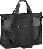 Fammart Mesh Beach Bag with Zipper, Large Beach Tote for Women, Toys Pool Swim Bag Travel Vacation Cruise Essentials