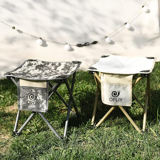 Opliy Camping Stool 2 Pack,13.5 Inch Portable Folding Stool for Outdoor Gardening and Beach Hiking Fishing,Foot Stool with Carry Bag (Khaki)