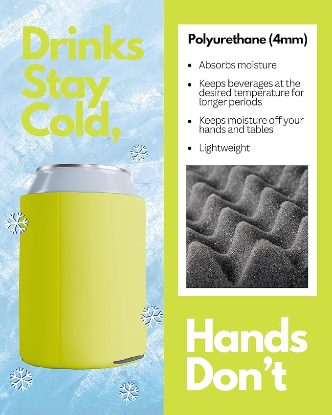 PartyPrints 25 Pack Marigold Blank Can Cooler Sleeves, Customizable Bulk Insulated Foam for Beer, Collapsible Plain Drink Holder, Cold Soda Insulator, 12oz Regular, 16oz Tall Cans