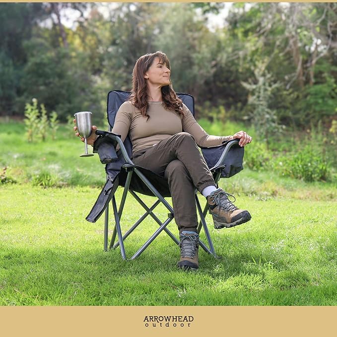 ARROWHEAD OUTDOOR 2-Pack Heated Folding Camping Chair with Cooler, 3 Heat Settings, Cup & Wine Glass Holder, Carrying Bag, Battery NOT Included, Supports up to 330lbs