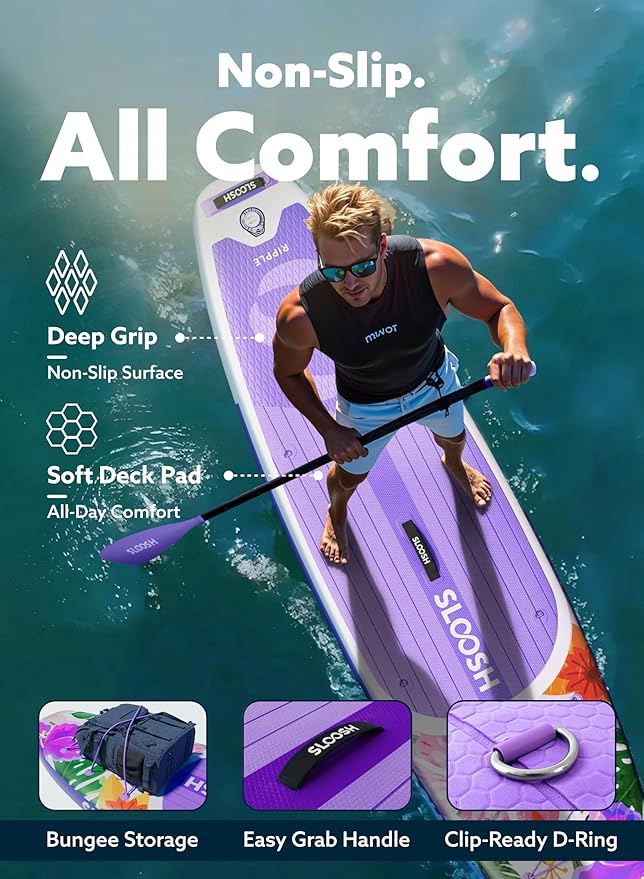 SLOOSH Inflatable Stand Up Paddle Board, 10'6" Paddle Boards with Premium Accessories, Non-Slip EVA Deck, Ultra-Light Carry Bag Pump, Ripple SUP for Youth & Adults of All Skill Levels