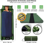 Camping Pad with Armrest & Pillow - Self-Inflating Air Mattress - Rollover Protection - Ultra-Comfortable Mat - Lightweight for Tent, Cot, Backpacking(L/XL)