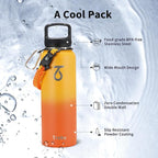 Trebo 40oz Water Bottle with 3 Lid and handle, Vacuum Insulated Stainless Steel Metal Outdoor Leakproof BPA-Free Flask, Keep Cold 48 Hours Water Jug, Best Gift for Men Women Holiday, Orange