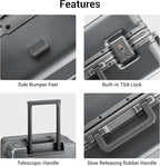 LEVEL8 Zipperless Carry On Luggage Airline Approved with Aluminum Frame, Hard Shell Suitcase with Spinner Wheels, Metal Checked Luggage with Double Tsa Locks, 20 Inch, Grey