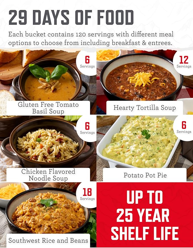 ReadyWise Emergency Food Supply - 240 Servings, 2 Buckets, Freeze Dried & Dehydrated Bulk Meals, Survival & Emergency Kit for Camping, Prepper Food Storage Supplies, up to 25 Year Shelf Life