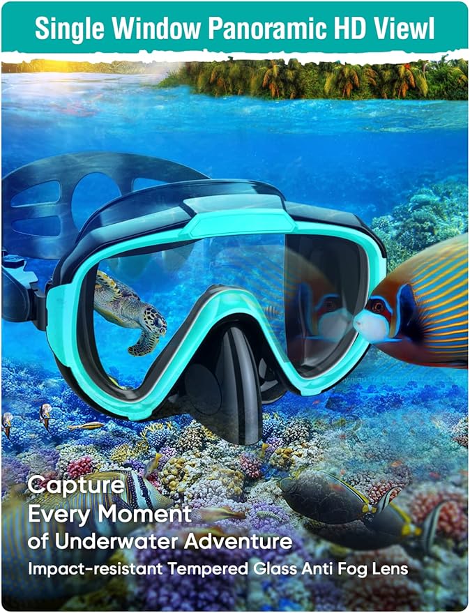 Snorkel Set Adults Snorkeling Gear Anti-Fog Panoramic View Swim Mask Dry Top Snorkel Kit with Carry Bag for Snorkeling Scuba Diving Swimming Travel