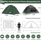 2-3 Person Backpacking Tent with Double Door 2 Vestibule, Waterproof Windproof Lightweight Easy Set Up 3 Season 2 Man Two Person Tent for Camping, Hiking, Motorcycle, Mountaineering with UPF 50+