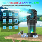 Misting Fan Portable Camping Fan 42800mAh Battery Powered with Remote Control, RGB Ambient Light with 2L Bucket, Battery Indicator, 120° Auto Oscillating, Timing Function, Grip Handle