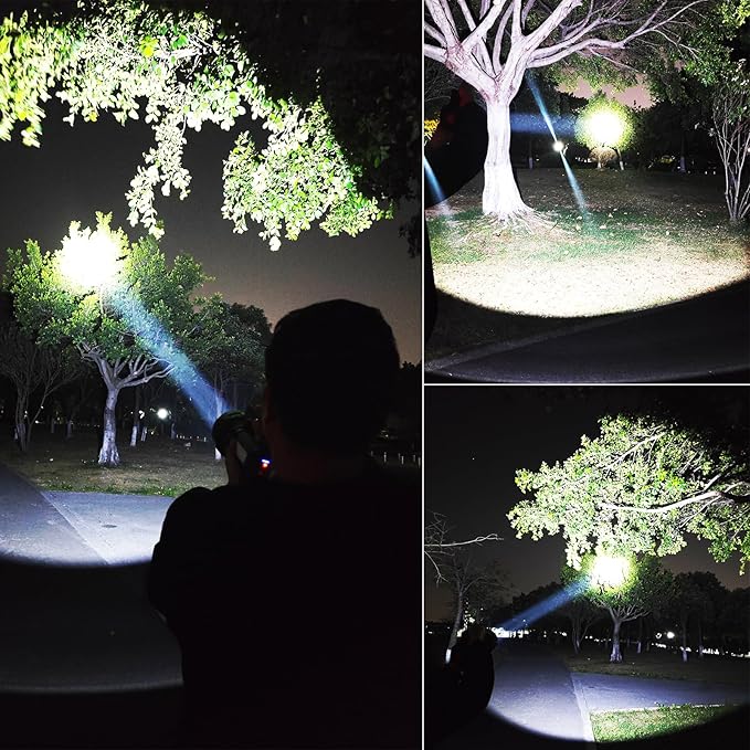 Rechargeable Spotlight Flashlight 15000 Lumen Handheld Spotlight 10800mah LED Big Searchlight Twin Side Flood Light for During Hurricane Emergency Outages Hunting Hiking Boating Camping Lantern