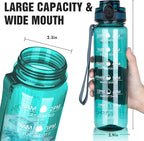 OLDLEY Water Bottle, 32oz Motivational Sports Water Bottle with Time Marker - Times to Drink - Tritan, BPA Free, Wide Mouth Leakproof, Deep Sea (1 Bottle)