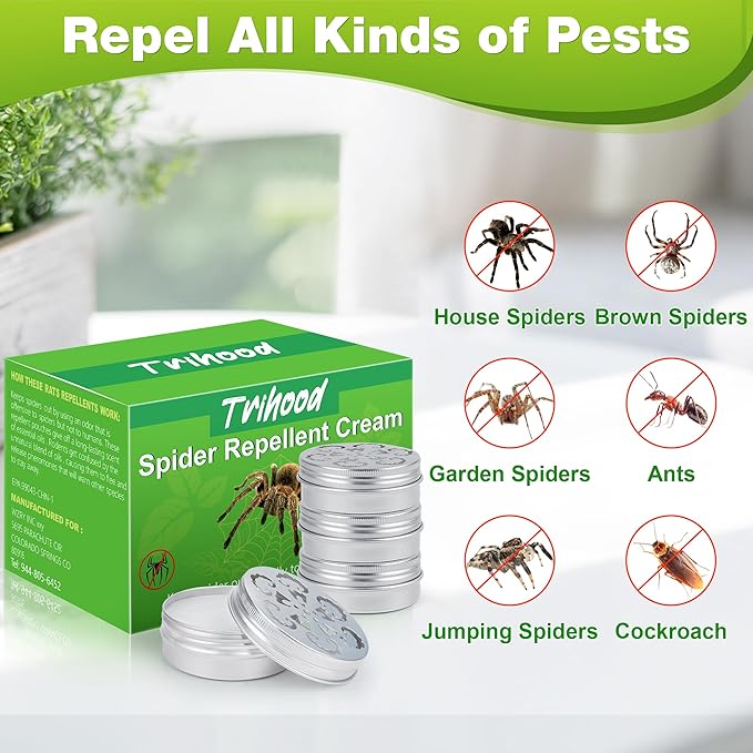 4 Pack Peppermint Oil Spider Repellent Indoor - Powerful Spider Repellent with Plant-Based Ingredients, Keep Spider Away from Indoor Outdoor Room Basement Garage Kids Pet Safe, Easy to Use