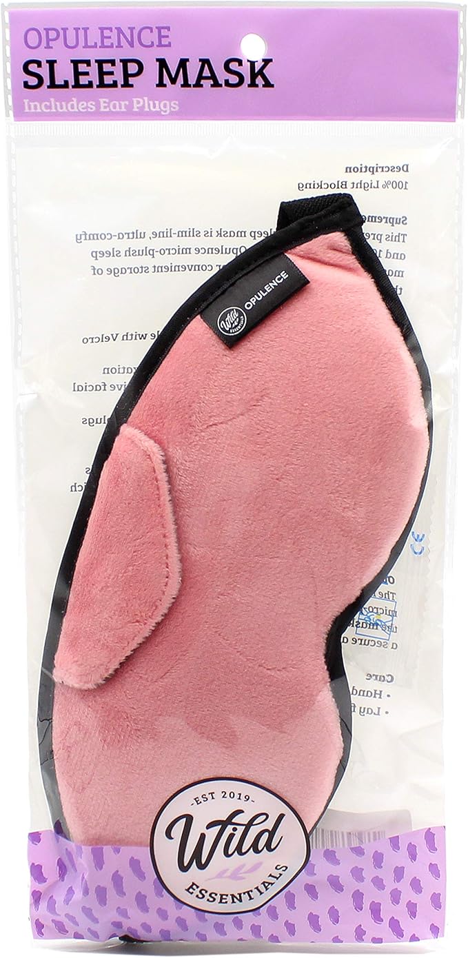 Dream Essentials Opulence Micro Plush Sleep Mask with Soft Foam Earplugs (Peacefully Pink)
