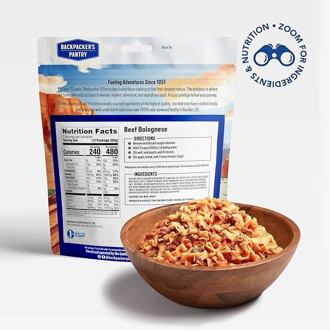 Backpacker's Pantry Beef Bolognese | Freeze Dried Backpacking & Camping Food - Emergency Food - 28g Protein - 1 Count