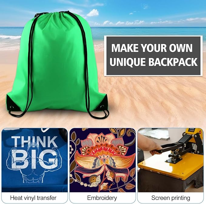 PLULON 6 Pcs Drawstring Bags Bulk Green Drawstring Backpack String Backpack Cinch Sack Sport Gym Bags for Yoga Traveling Outdoor Sports