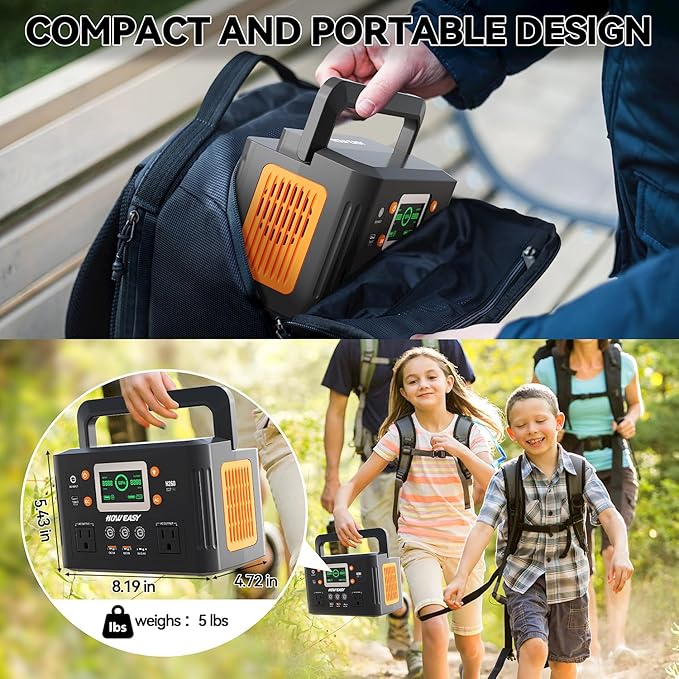HOWEASY Portable Power Station 260W,178Wh Solar Generator with 65W USB-C, 110V Pure Sine Wave AC Outlet, Backup Lithium Battery for Outdoor Camping Travel Home Emergency
