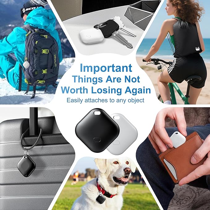 Air Tag for Android, Tags-4 Pack Tracker with 4 Case, Works via Google Find Hub App, Android Tracker Tags, Item Finder for Key, Backpack, Travel and Commute, 2 Black, 2 White (NOT for iOS)