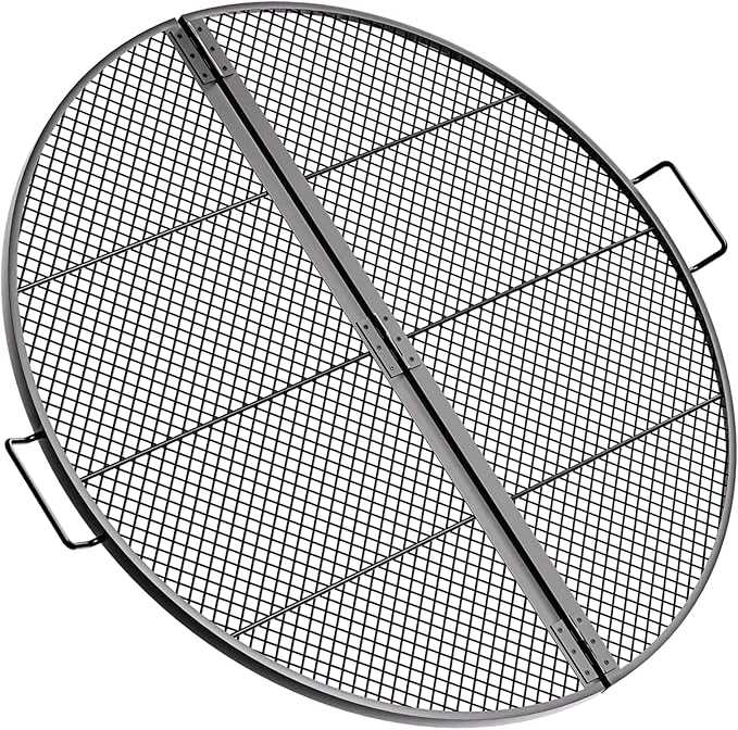IDZO 36-Inch Foldable Fire Pit Grill Grate, Heavy-Duty Steel BBQ Grill, Cooking Grate with Handles, Portable Charcoal Grill for Campfire Cooking, Outdoor Stove Compatible, Black