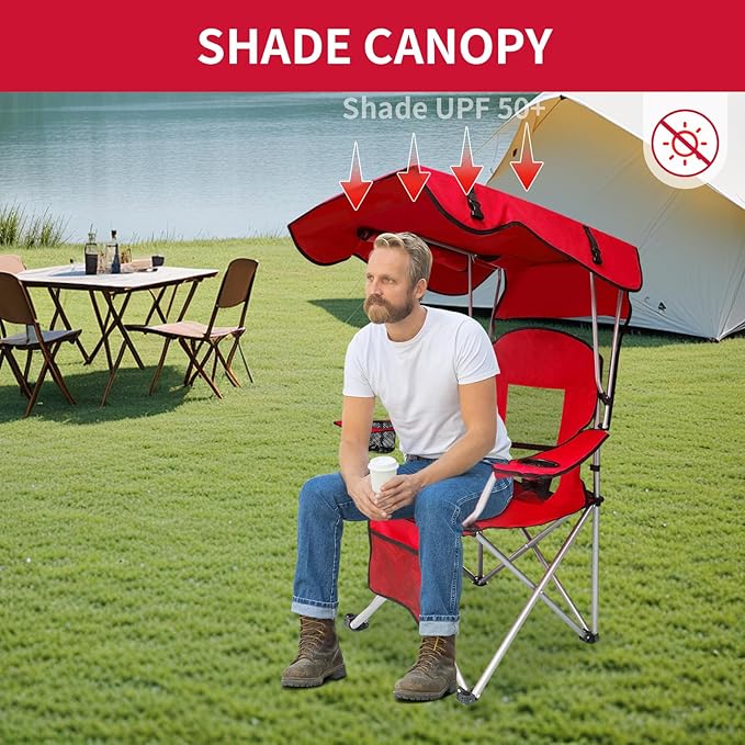 Portable Folding Camping Chair - Lightweight, Durable Outdoor Chair for Camping, Fishing, Beach, Lawn, and More - Comfortable Folding Chairs for Outside Activities (RED)