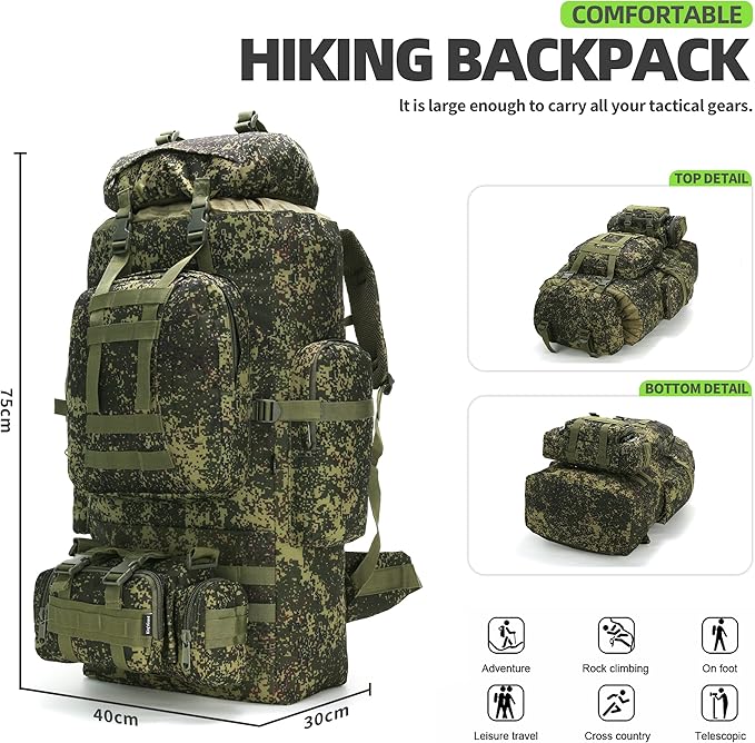 King'sGuard 100L Camping Hiking Backpack Molle Rucksack Military Camping Backpacking Daypack