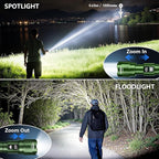 WdtPro LED Rechargeable Flashlight 2 Pack, Super Bright Zoomable 6000 Lumens Tactical Flashlight with LCD Digital Display, 3 Mode Waterproof Flash Light for Camping, Hunting & Home Emergency - Green