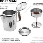 COLETTI Bozeman Super Bundle — Camping Coffee Pot, 2x Glass Globes, 100-Pack of Natural Filters — Camping's Best Percolator – Pure Stainless Steel [9 Cup Bundle]
