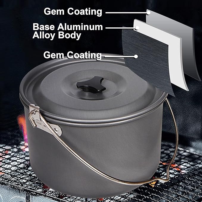 Aluminum Alloy Camping Hanging Pot with Lid Lifter Handle Lightweight 4200ml Portable Pot for Camping Cooking Hiking Picnic
