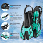 Snorkeling Gear for Adults, Mask Fin Snorkel Set, Dry Top Snorkel, Snorkeling Kit Travel Diving Package, Panoramic View Anti-Fog Anti-Leak Adjustable Swim Fins