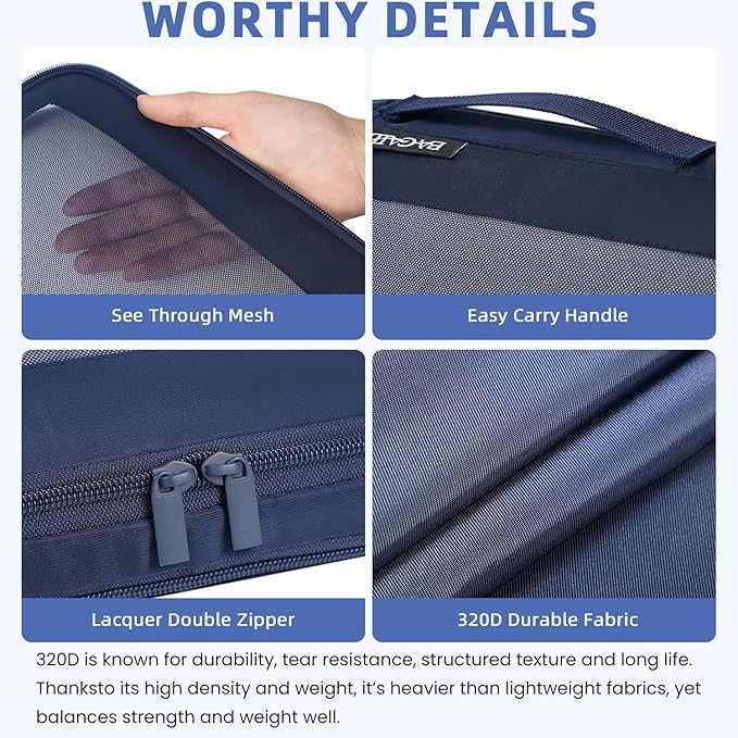 BAGAIL 4 Set/6 Set/8 Set Compression Packing Cubes Travel Accessories Expandable Packing Organizers (Square Mesh, 06-Navy)