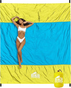 Sandproof Waterproof Beach Blanket Extra Large 108"x 84", Mat for Family, Quick Dry Ripstop Nylon Lightweight, Compact for Travel, Picnic, Camping w/ 4 Anchor Stakes and Carry Bag