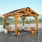 Backyard Discovery Arlington 12' x 10' Cedar Wood Outdoor Gazebo Pavilion with Hardtop Galvanized Steel Peak Roof, Snow Support, Wind Resistance, PowerPort, Shade for Garden, Patio, Deck, Entertaining