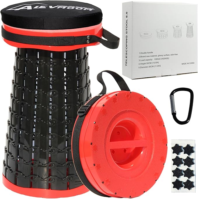 ALEVMOOM 2025 Upgraded XXL Collapsible Stool with Cushion 19.7",1000lbs Max Weight,Wider & Taller Pop Up Seat, Heavy Duty Portable Retractable Folding Stool for Camping & Outdoors (Red)