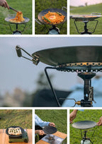 camping moon BBQ Grill Pan Dia 10.4-inch Round Griddle 3-Ply Composite Steel Nonstick Foldable Handle for Open Fire Gas Stove Outdoor & Indoor Use GRW-27F