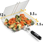 Grill Basket - Grill Baskets for Outdoor Grill, Stainless Steel Large Grilling Basket w Removable Handle, Portable Fish Grilling Rack for Grill Ideal Meat Fish Vegetables Grilling Accessories