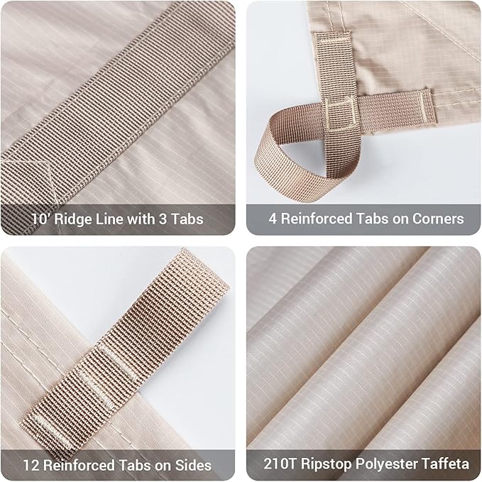 Bearhard Waterproof Camping Tarp, Lightweight Hammock Rain Fly, UV Protection and PU 3000mm Waterproof Backpacking Tarp, 10x10ft/10x12ft Large Tent Footprint or Shelter Kit for Hiking and Outdoor Adventure