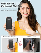 Portable Charger Power Bank with Built in Cable and AC Wall Plug, 10000mAh Fast USB C Phone Charger, Slim Thin Mini Power Bank Charging Battery Pack