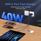 USB C Wall Fast Charger Block, 40W 4-Port Type C Charger Fast Charging Blocks PD Power Charger Adapter+QC 3.0 USB Multiport Charger Brick for Phone 17/16/15/14/13/12 Pro Max, Pad, GalaxyS25-Deep Blue