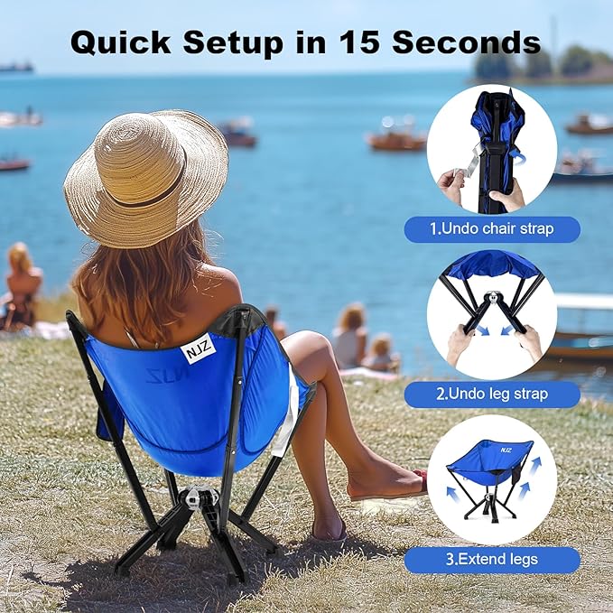 Camping Chairs for Adults - 600 LBS Capacity Rugged Outdoor Folding Chair, Compact Foldable Chair with Quick Setup & Carry Bag - Portable Camping Chair for Picnic, Fishing, Backyard - Blue