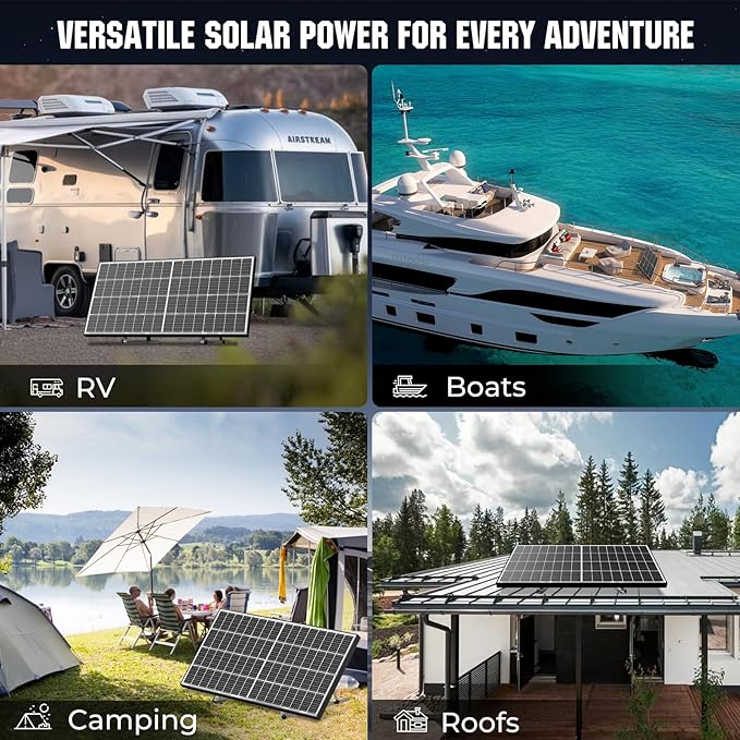 200W Bifacial Solar Panel, High Efficiency Dual-Sided PV Module, 25.4% Conversion Rate, IP68 Waterproof, Durable for RV, Marine, Cabin, Farm, Off-Grid Battery Charging