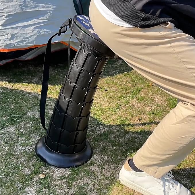 ALEVMOOM Upgraded 20.4" Portable Collapsible Folding Stool with Cushion Retractable Telescoping Stool for Adults Sturdy Capacity 550lbs Camping Chair for Outdoor Hiking Garden BBQ with Bag