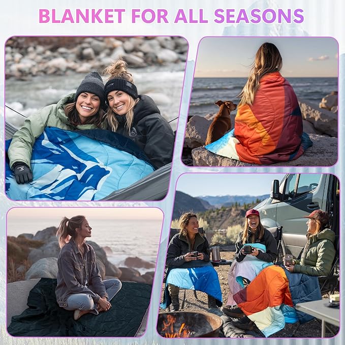 Camping Blanket, Packable Lightweight Down Alternative Puffy Camping Picnic Outdoor Blankets Warm Waterproof Hammock Top Quilt for Sleeping Travel Stadium Hiking Indoor Cold Weather 55"x78.8"