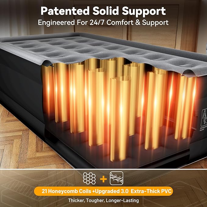 Air Mattress Twin with Built in Pump,18” Raised Blow Up Mattress,Inflatable Mattress in 2 Mins,Single Twin Size Air Mattress for Home,Floor&Camping, Air Bed for Adults,330LB Max,Black